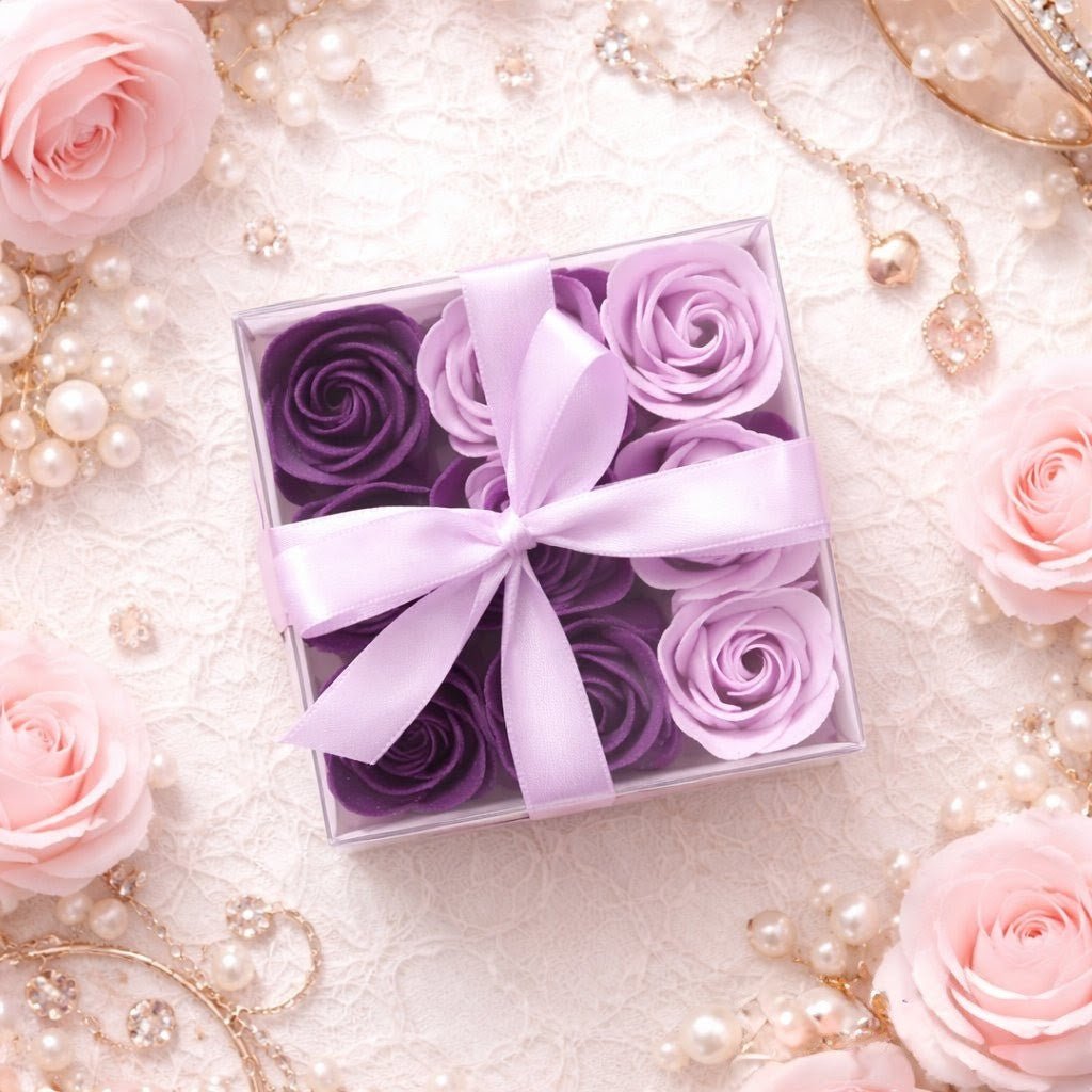 Seifen - Rosen 9er Set Lavendel – Duftende Badeblumen in Geschenkbox - Homeiyfy