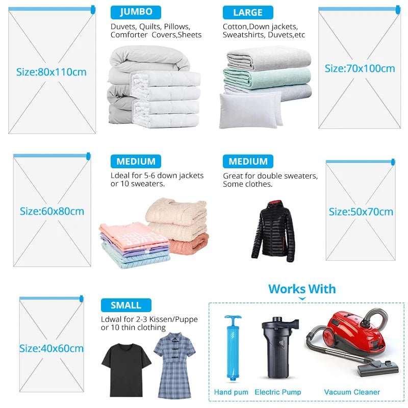 1/2/3/5 Stück Vacuum Aufbewahrunge Taschen Heim Organisation mit kostenloser Pumpe - Mein Shop