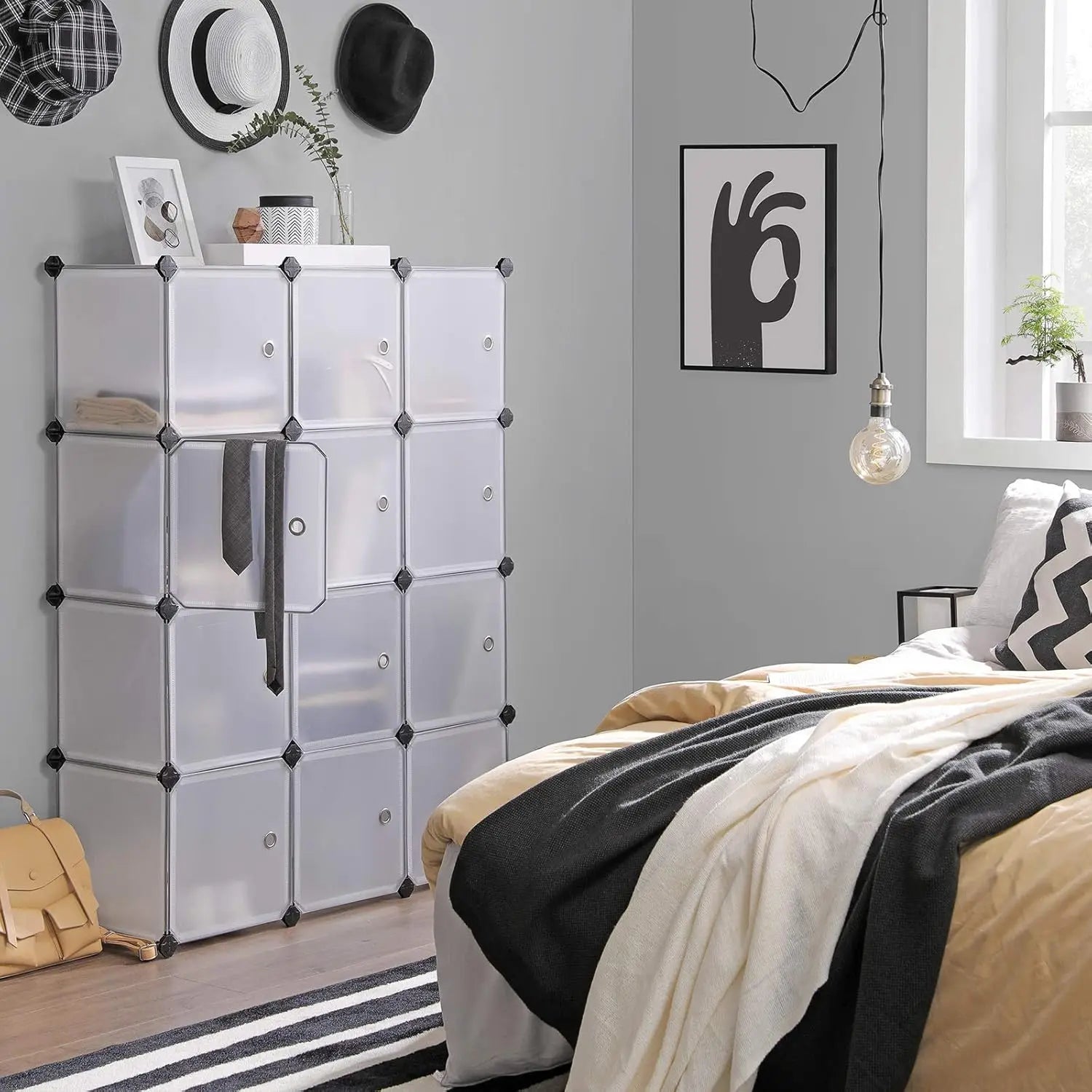 SONGMICS Regalsystem, Schuhregal, Set aus 12 Würfeln, Kleiderschrank aus Kunststoff, mit Türen, Steckregal, Aufbewahrung - Homeiyfy