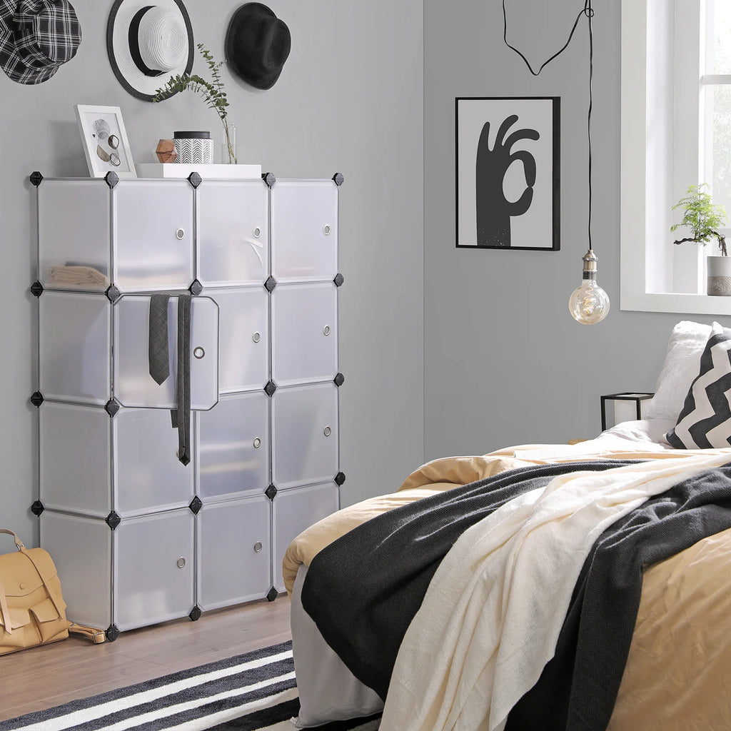 SONGMICS Regalsystem, Schuhregal, Set aus 12 Würfeln, Kleiderschrank aus Kunststoff, mit Türen, Steckregal, Aufbewahrung - Homeiyfy