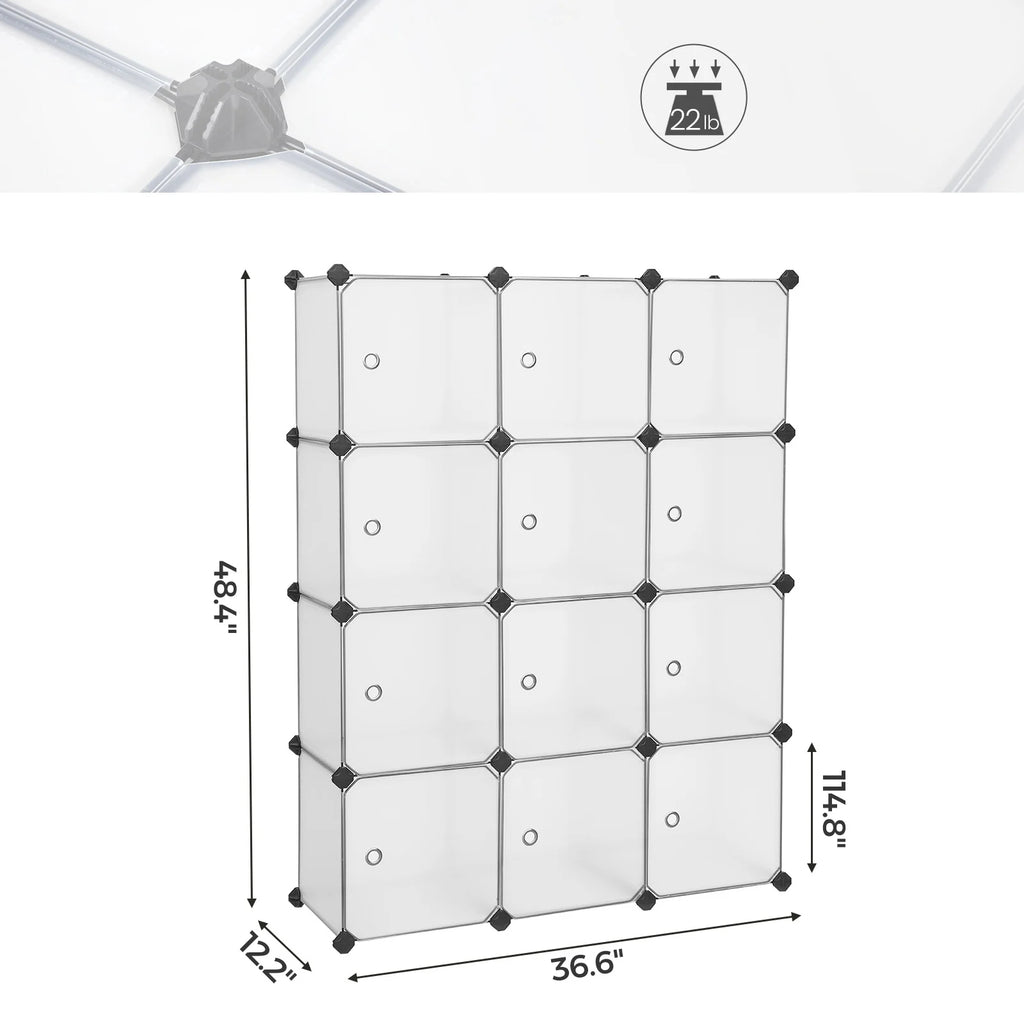 SONGMICS Regalsystem, Schuhregal, Set aus 12 Würfeln, Kleiderschrank aus Kunststoff, mit Türen, Steckregal, Aufbewahrung - Homeiyfy