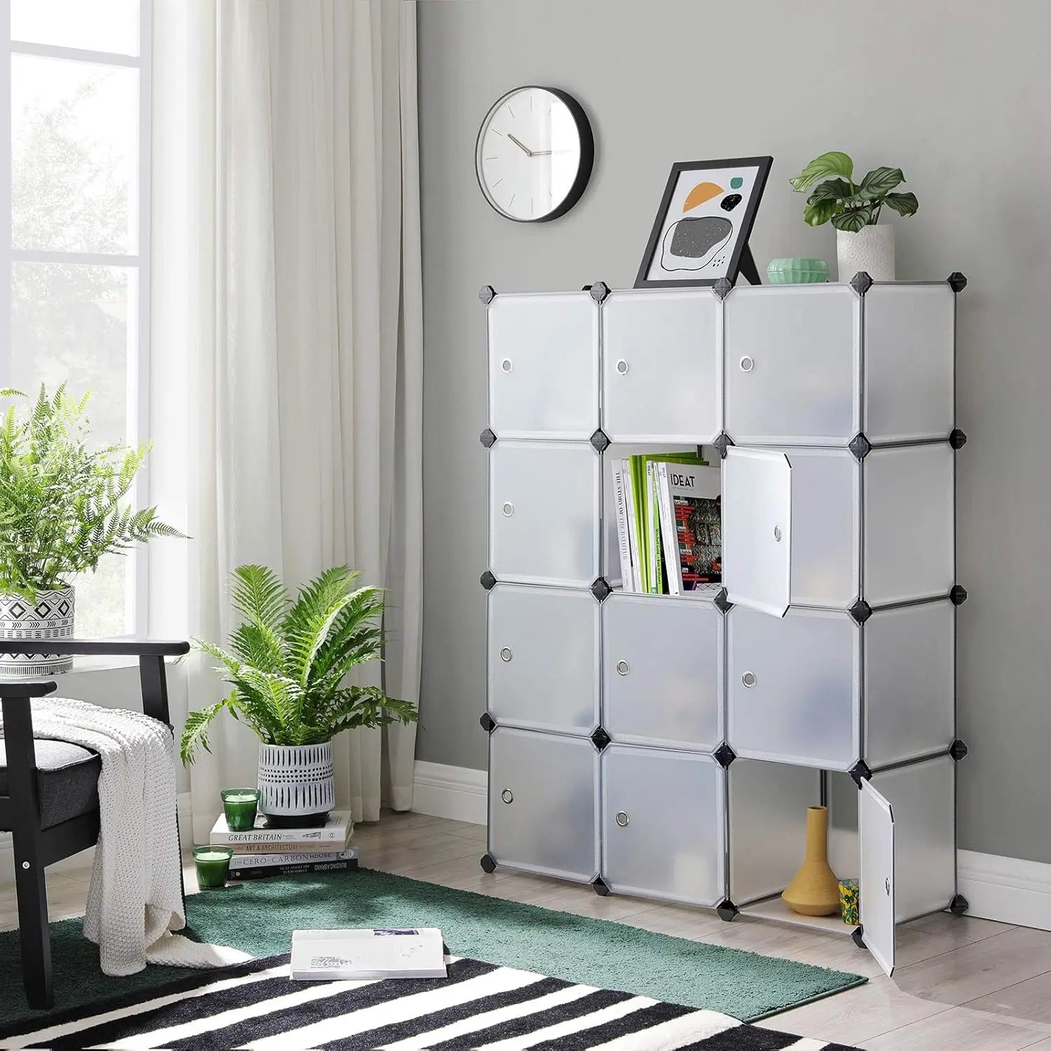 SONGMICS Regalsystem, Schuhregal, Set aus 12 Würfeln, Kleiderschrank aus Kunststoff, mit Türen, Steckregal, Aufbewahrung - Homeiyfy