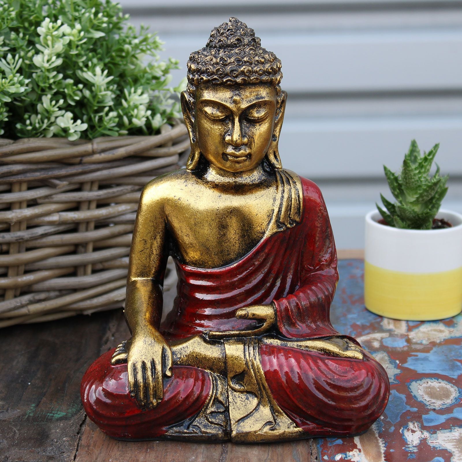 Handbemalter Buddha Rot - Gold Large – Zen - Skulptur mit Geschenkbox - Homeiyfy