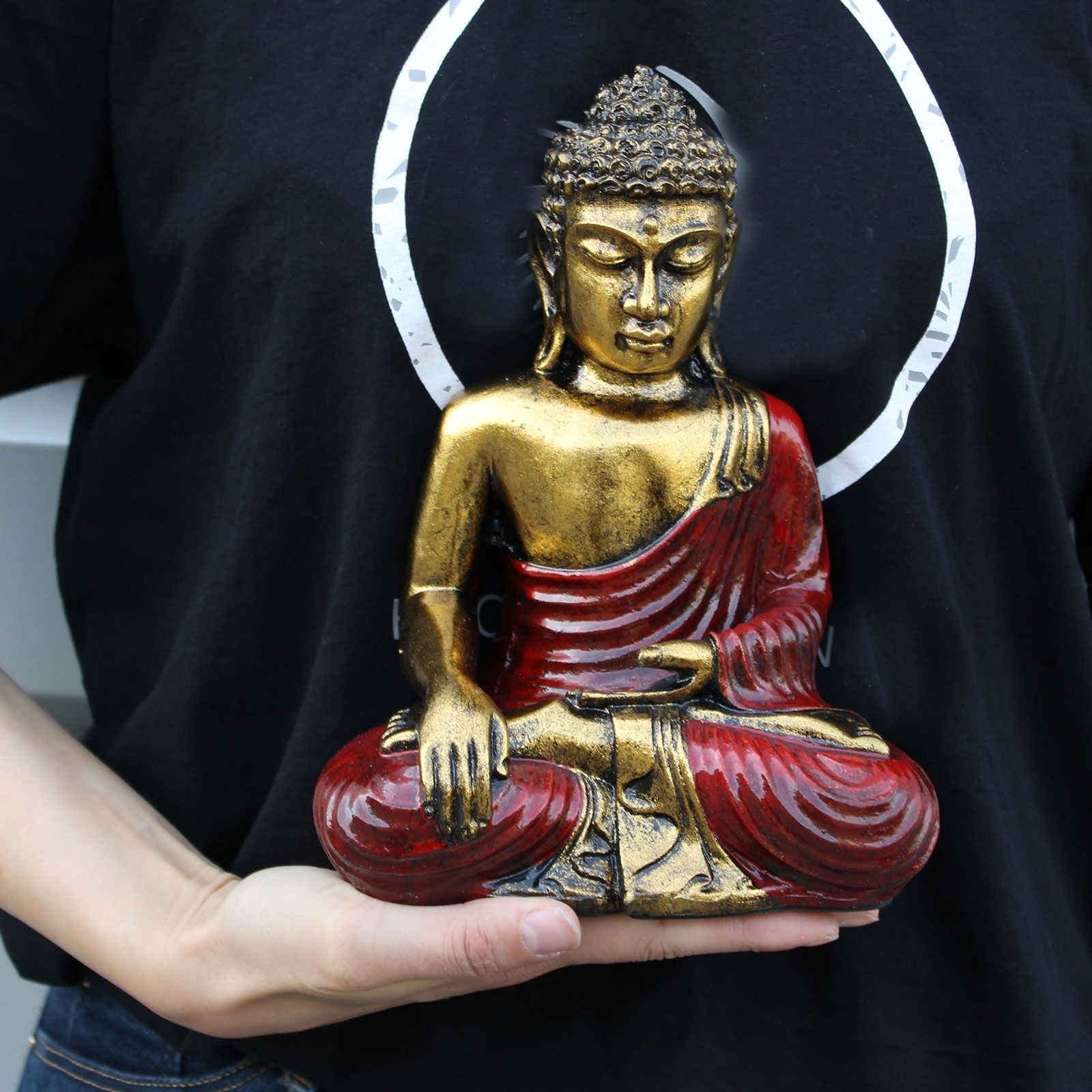 Handbemalter Buddha Rot - Gold Large – Zen - Skulptur mit Geschenkbox - Homeiyfy