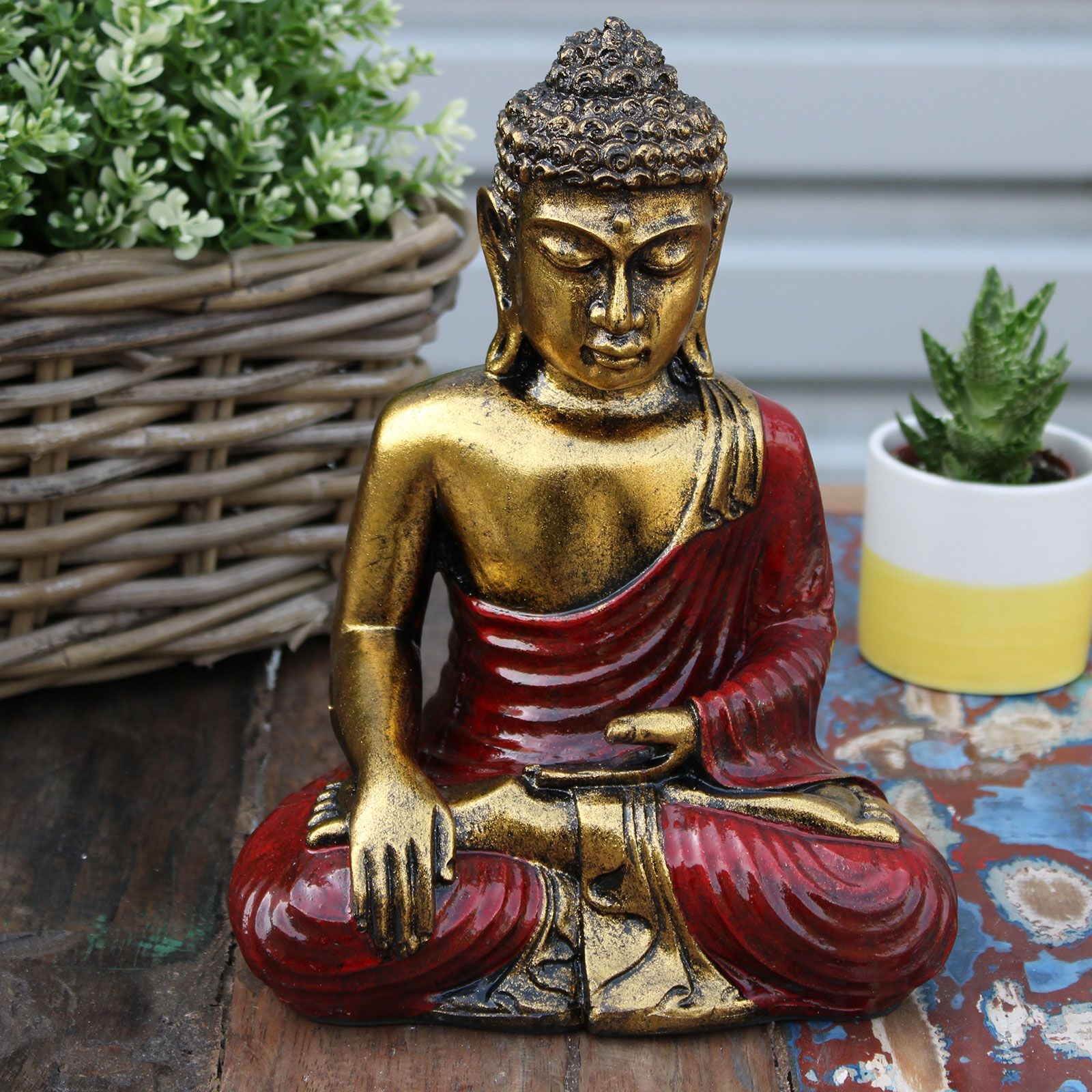 Handbemalter Buddha Rot - Gold Large – Zen - Skulptur mit Geschenkbox - Homeiyfy