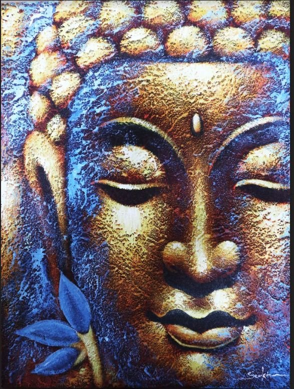Buddha Gemälde Gold mit Lotusblüte 60x80cm – Handgefertigte Wandkunst - Homeiyfy