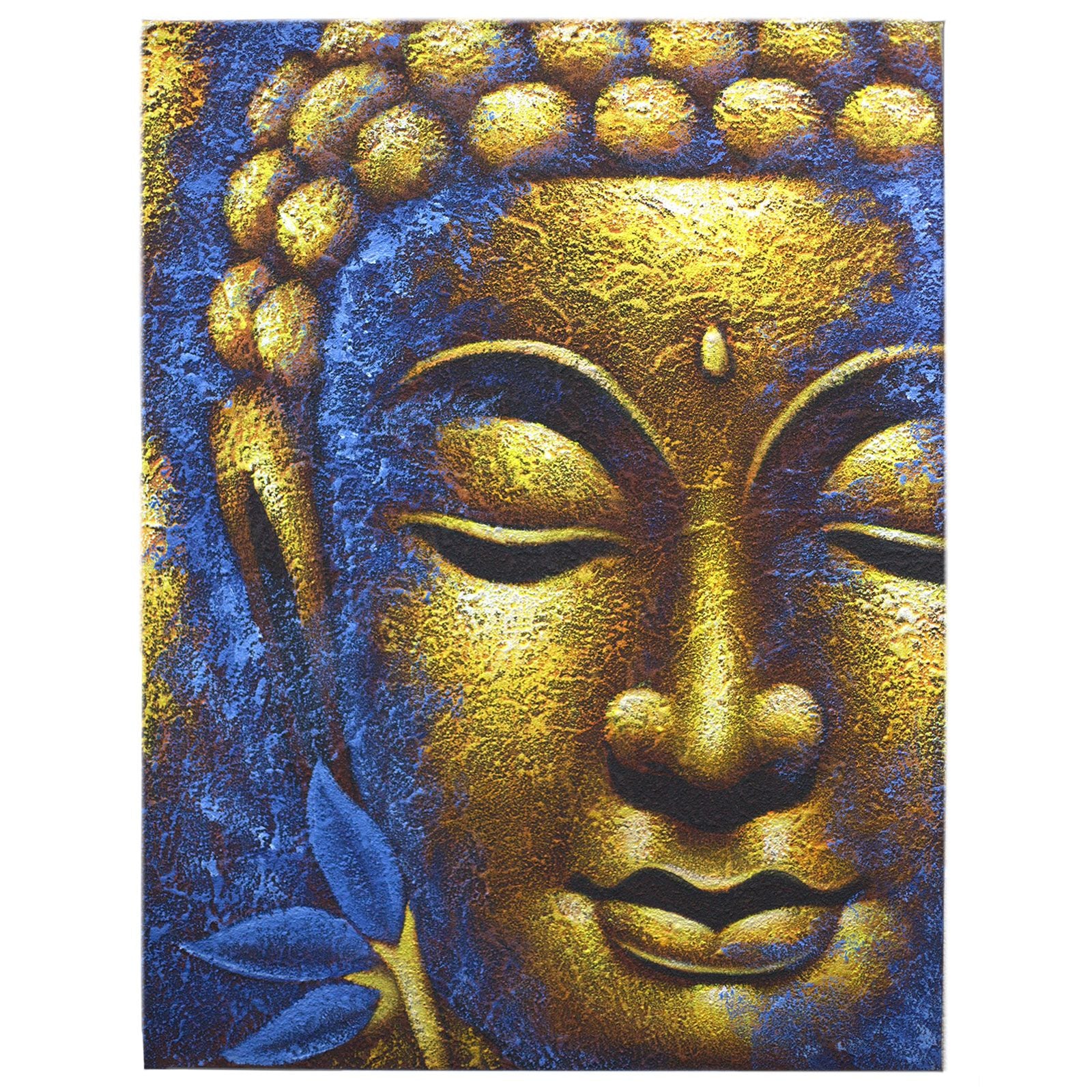 Buddha Gemälde Gold mit Lotusblüte 60x80cm – Handgefertigte Wandkunst - Homeiyfy