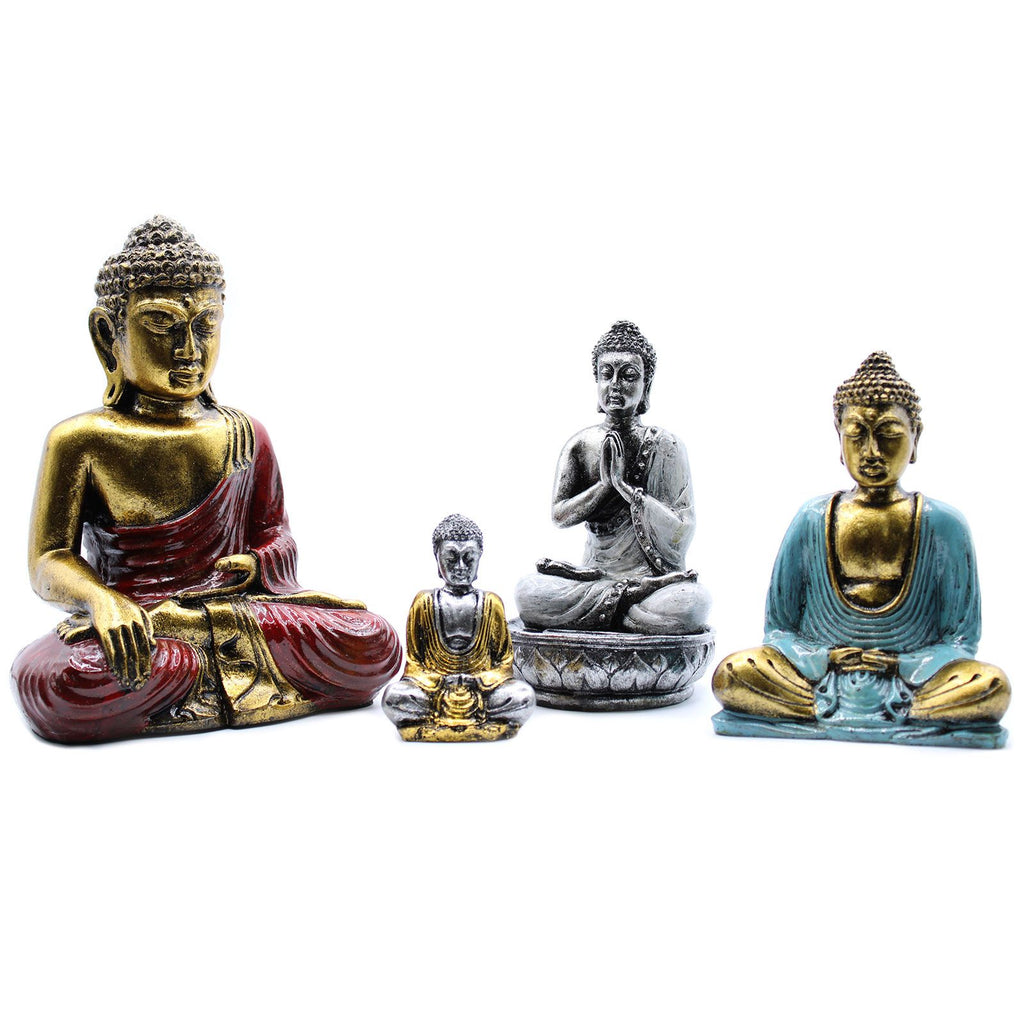 6 handbemalte Mini - Buddhas Gold – Zen - Deko aus Bali mit Geschenkbox - verschiedene Farben - Homeiyfy