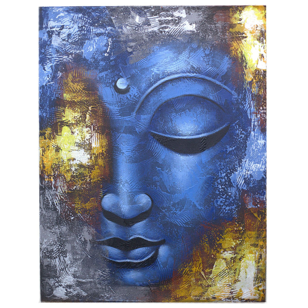Buddha Gemälde Blau Abstrakt 60x80cm – Handgefertigte Wandkunst - Homeiyfy