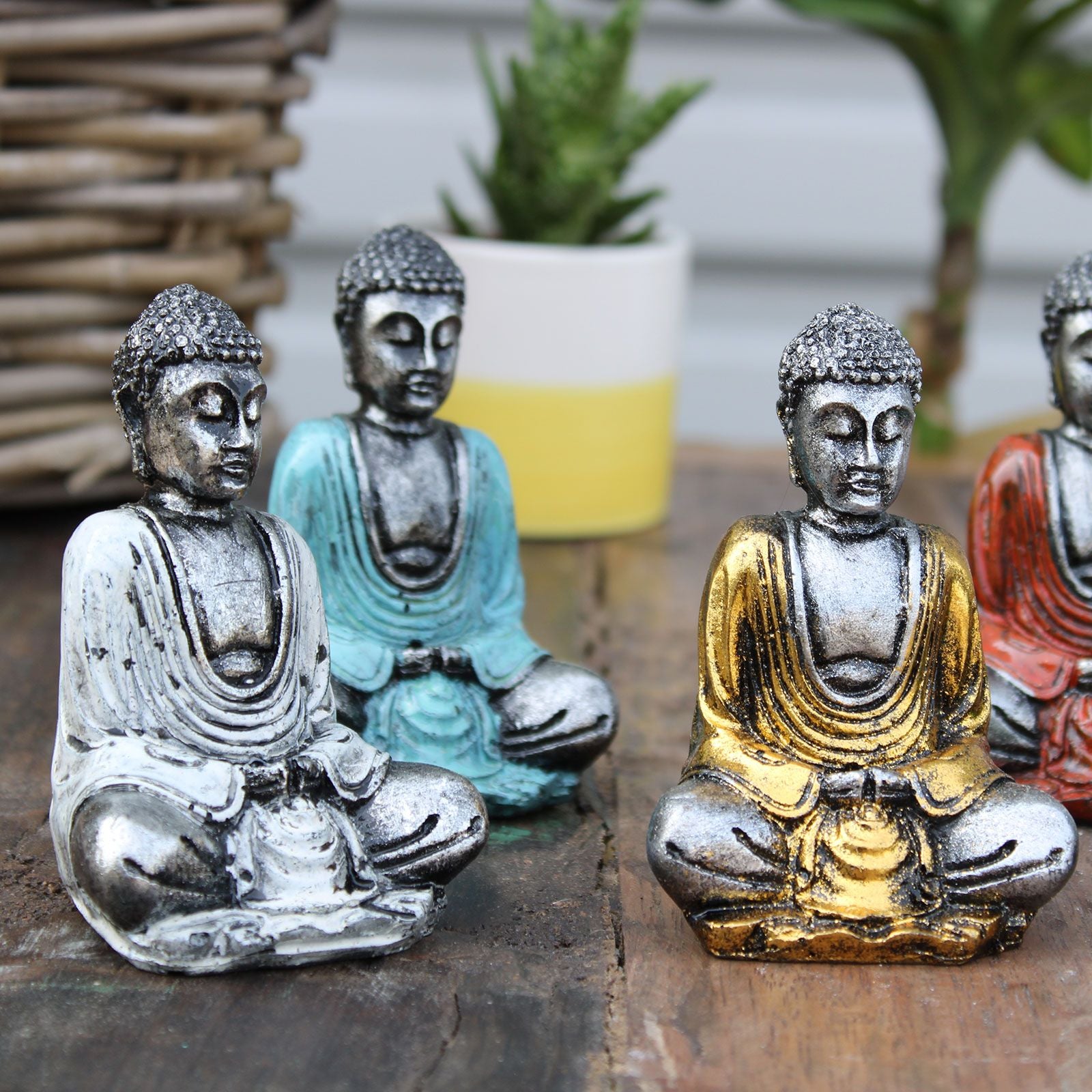 6 handbemalte Mini - Buddhas Silber – Zen - Deko aus Bali mit Geschenkbox - verschiedene Farben - Homeiyfy