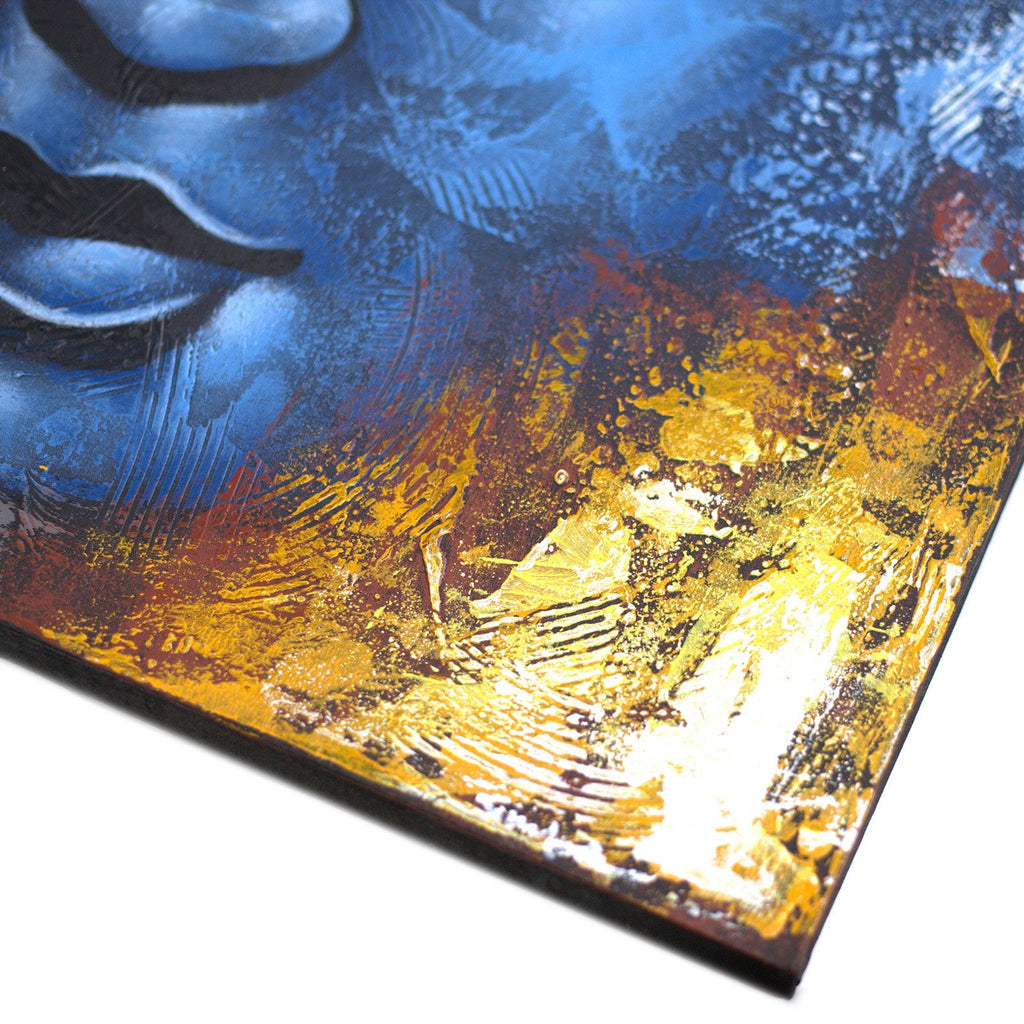 Buddha Gemälde Blau Abstrakt 60x80cm – Handgefertigte Wandkunst - Homeiyfy