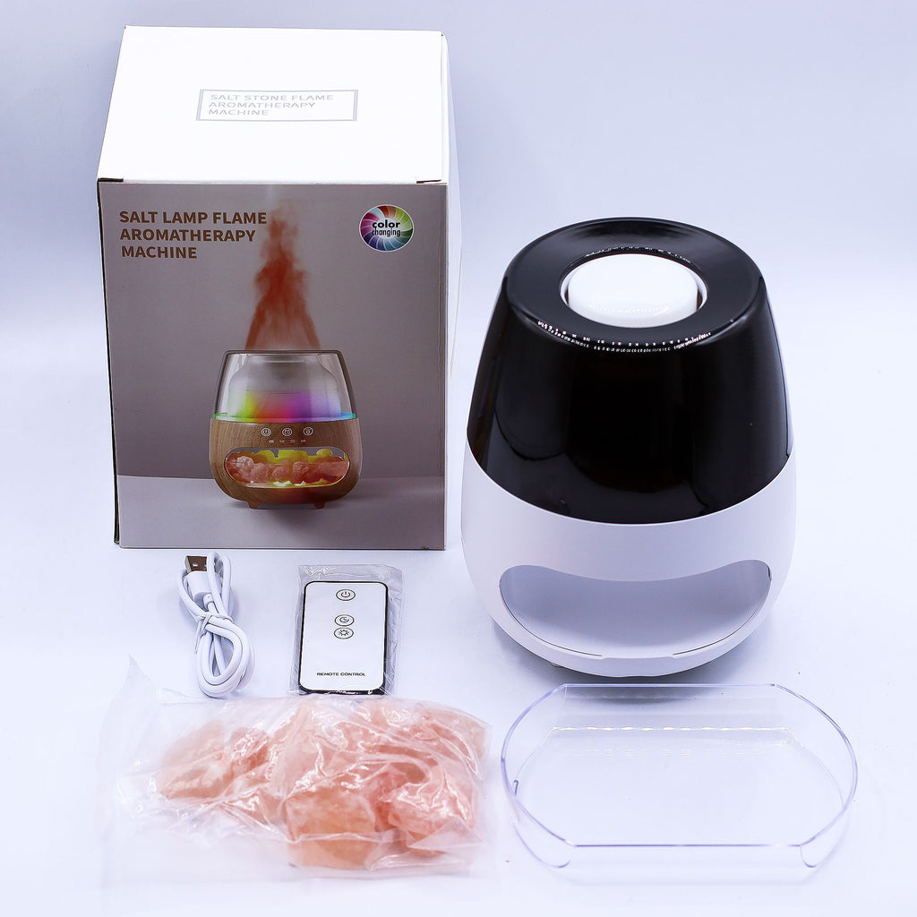 Aroma Diffuser mit Flammen - Effekt – Salzstein - Optik Weiß – USB mit Timer & Farbwechsel - Homeiyfy
