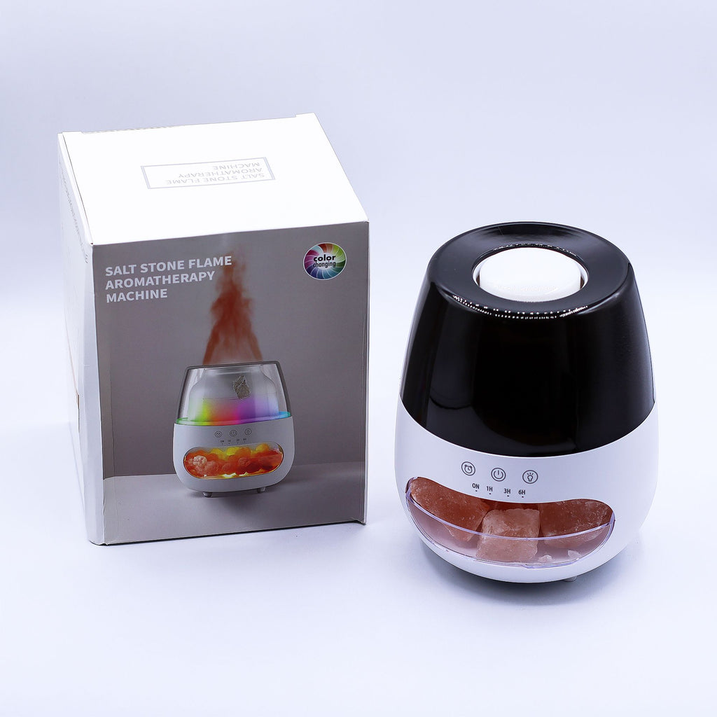 Aroma Diffuser mit Flammen - Effekt – Salzstein - Optik Weiß – USB mit Timer & Farbwechsel - Homeiyfy