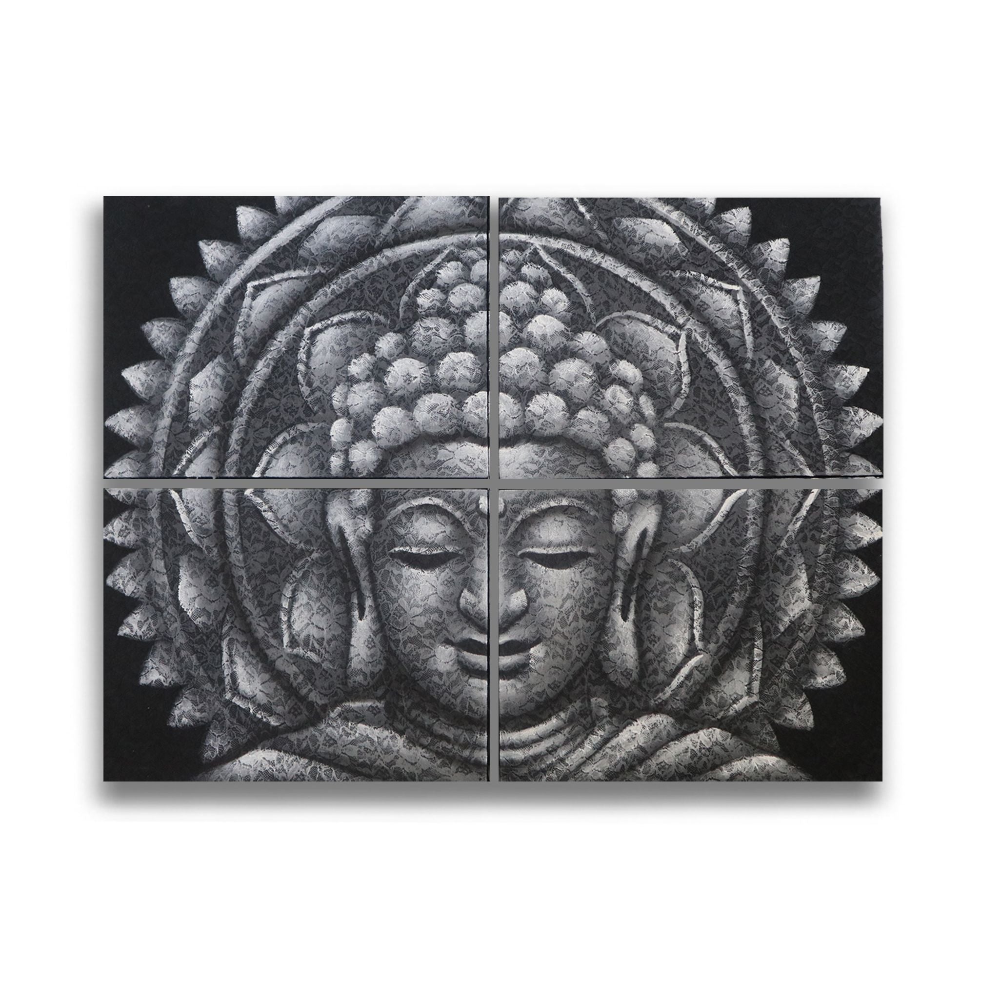 Buddha Mandala Gemälde - Set Grau 4 - teilig 30x40cm – Handgefertigt - Homeiyfy