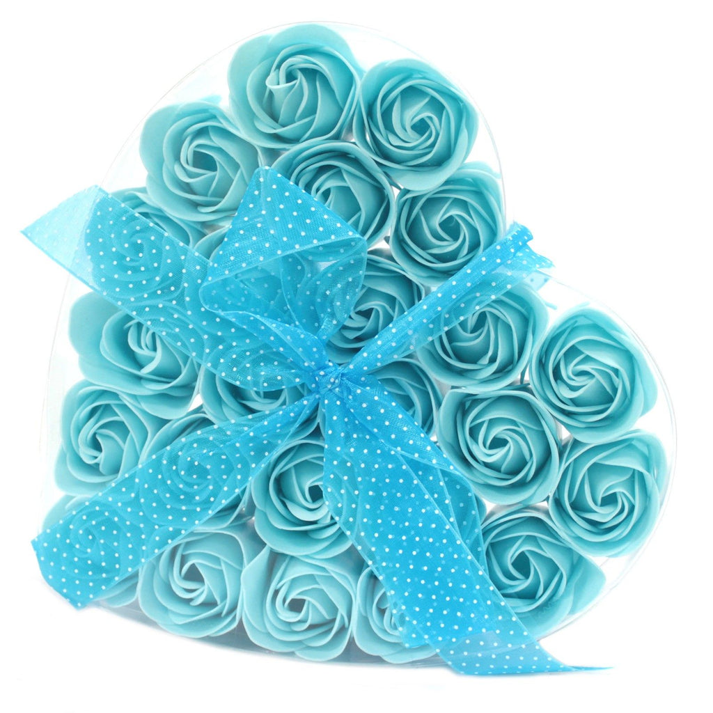 Seifen - Rosen 24er Set Blau Herzbox – Duftende Badeblumen in Geschenkbox - Homeiyfy