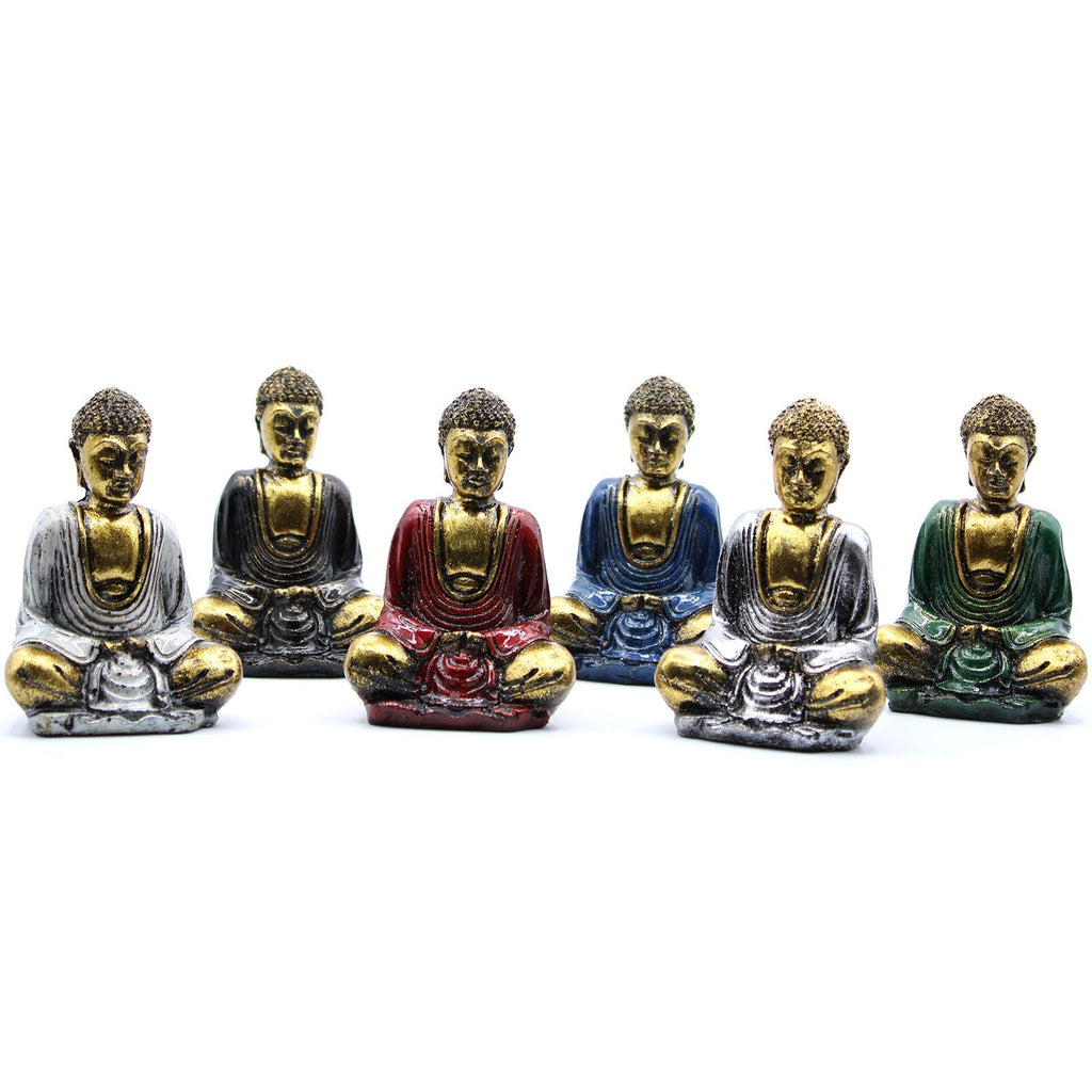 6 handbemalte Mini - Buddhas Gold – Zen - Deko aus Bali mit Geschenkbox - verschiedene Farben - Homeiyfy
