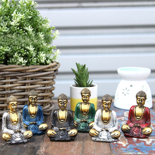 6 handbemalte Mini - Buddhas Gold – Zen - Deko aus Bali mit Geschenkbox - verschiedene Farben - Homeiyfy