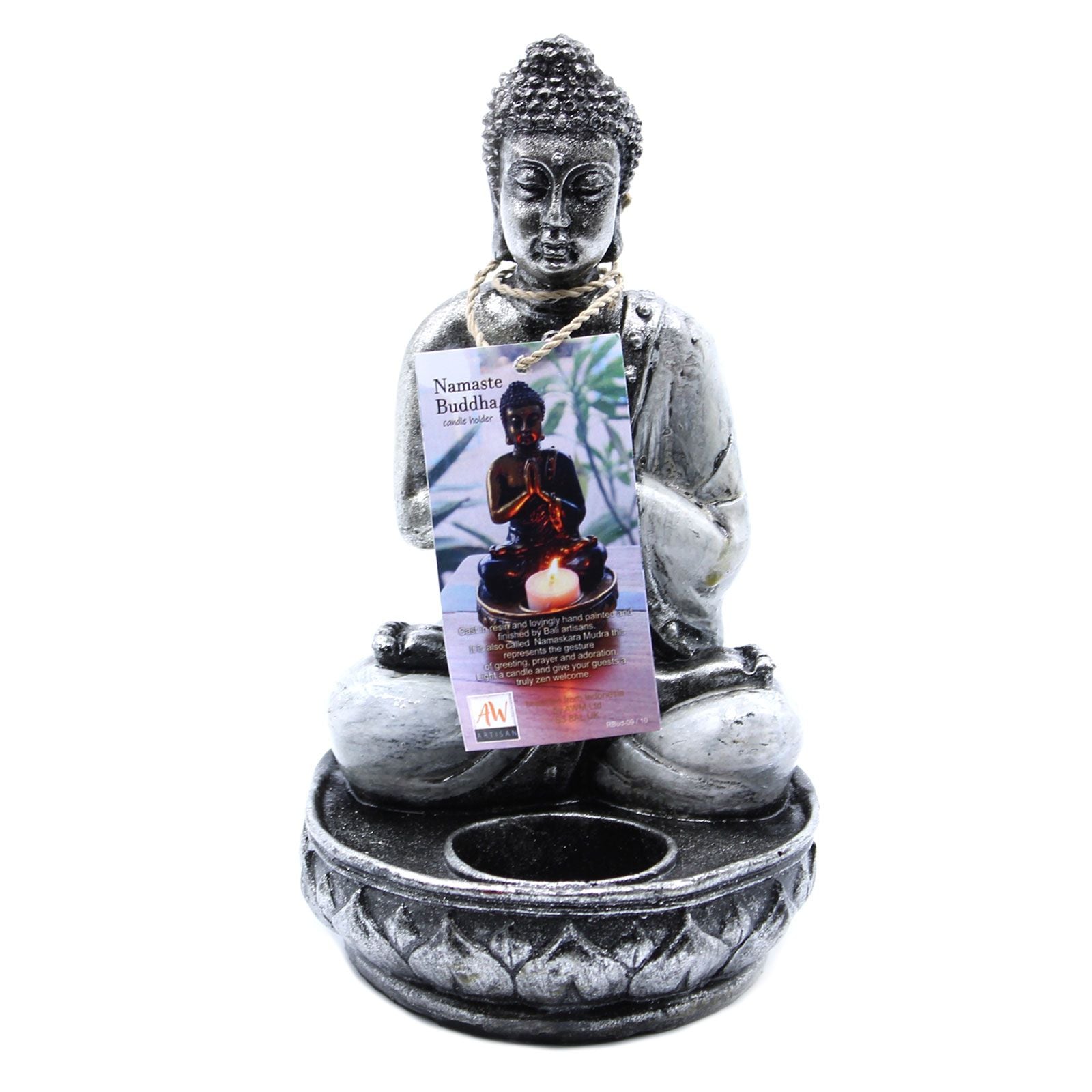Handbemalter Buddha - Kerzenhalter Weiß Medium – Zen - Deko - Homeiyfy