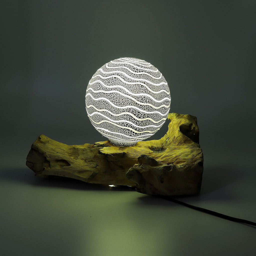 DriftGlow Treibholz-Lampe Luna Grau – Handgefertigt