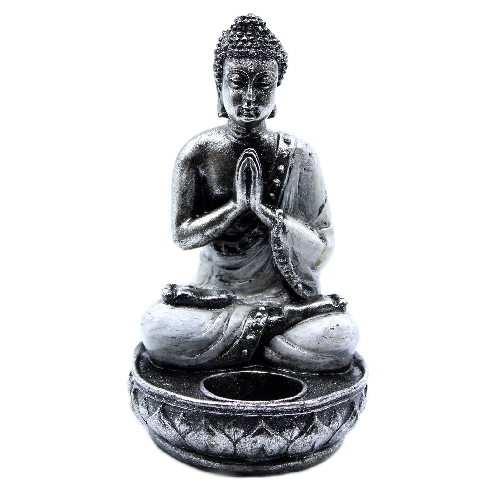 Handbemalter Buddha - Kerzenhalter Weiß Medium – Zen - Deko - Homeiyfy