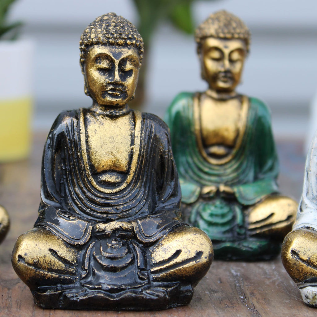 6 handbemalte Mini - Buddhas Gold – Zen - Deko aus Bali mit Geschenkbox - verschiedene Farben - Homeiyfy