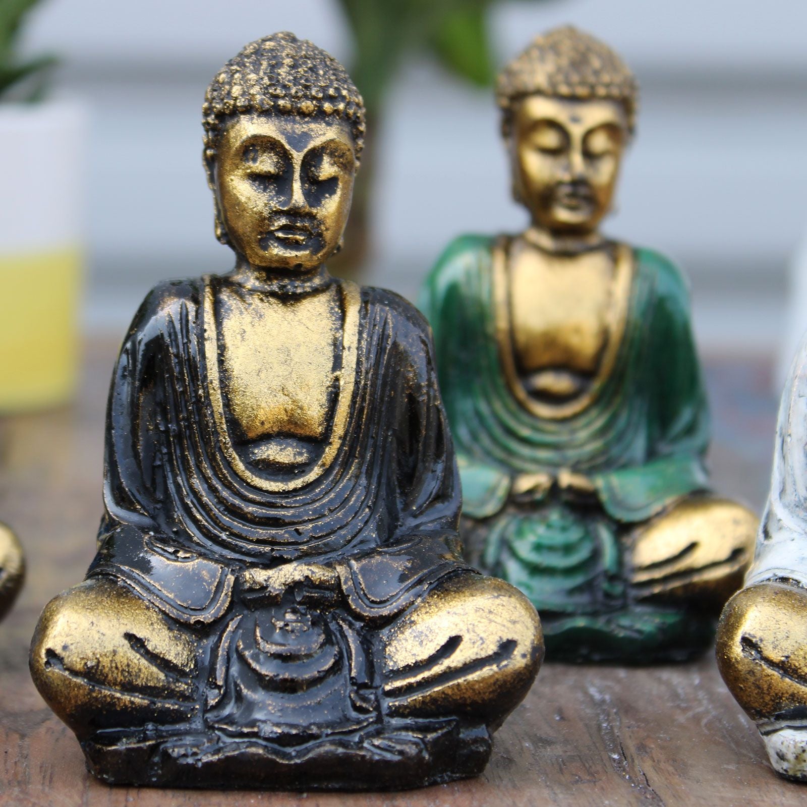 6 handbemalte Mini - Buddhas Gold – Zen - Deko aus Bali mit Geschenkbox - verschiedene Farben - Homeiyfy