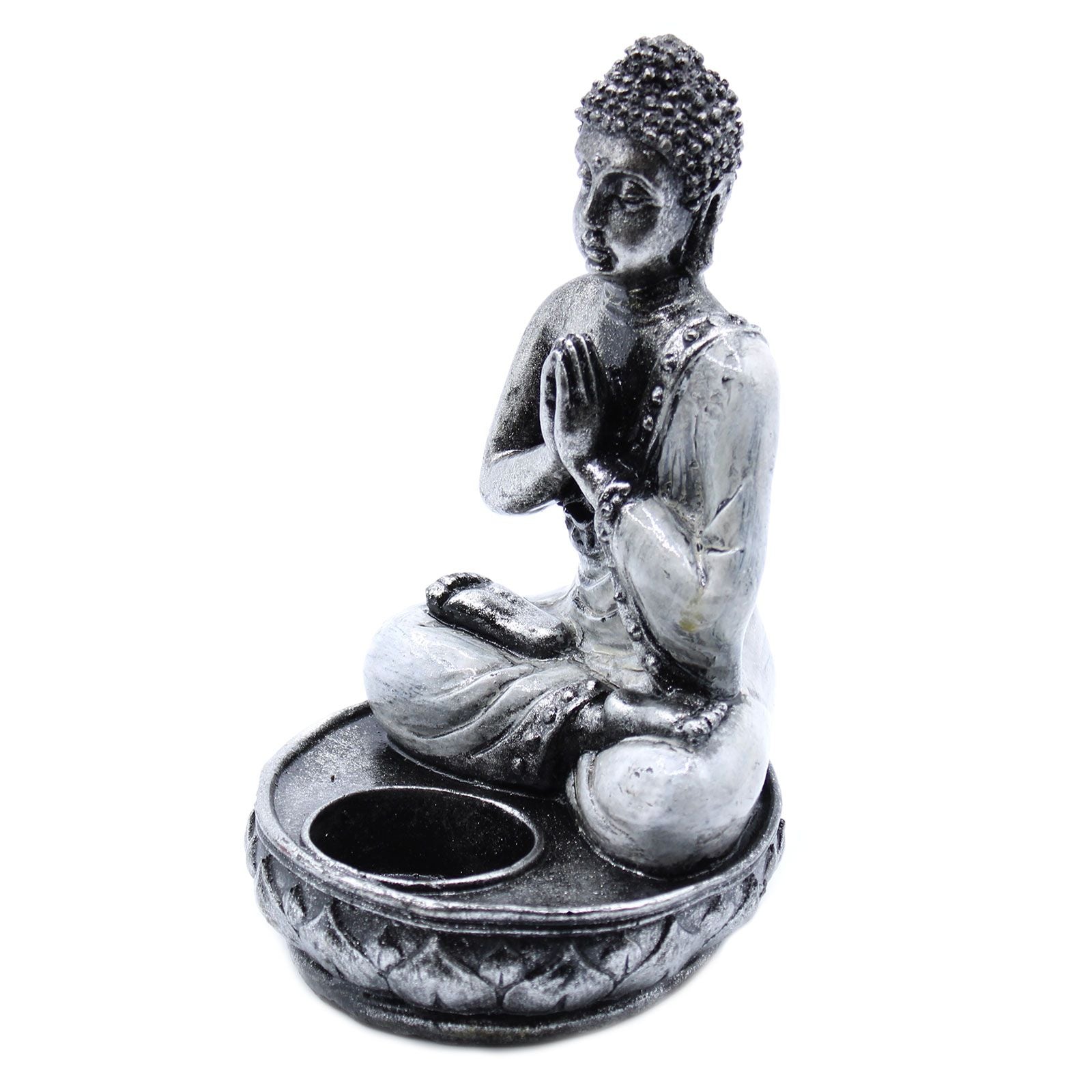 Handbemalter Buddha - Kerzenhalter Weiß Medium – Zen - Deko - Homeiyfy