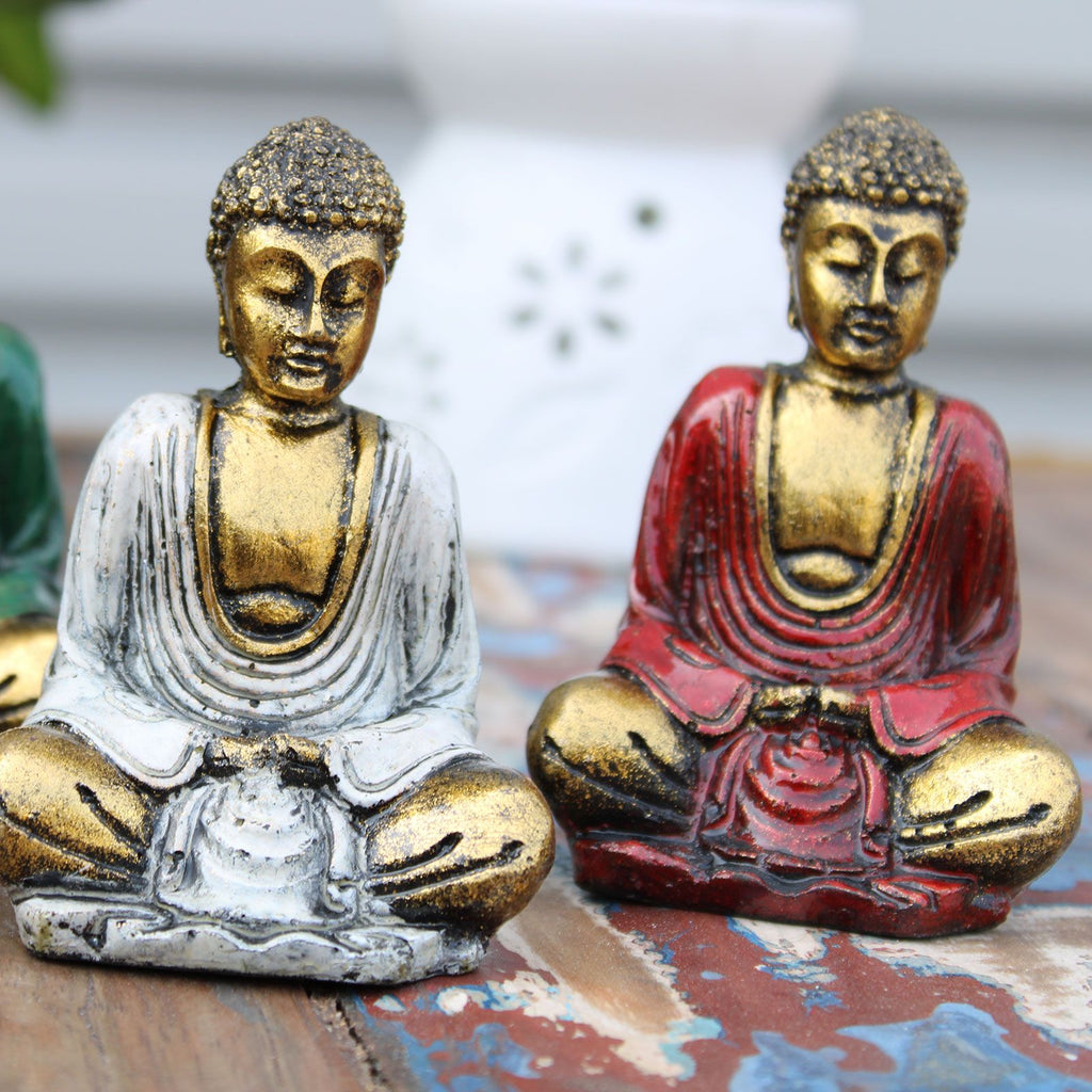 6 handbemalte Mini - Buddhas Gold – Zen - Deko aus Bali mit Geschenkbox - verschiedene Farben - Homeiyfy