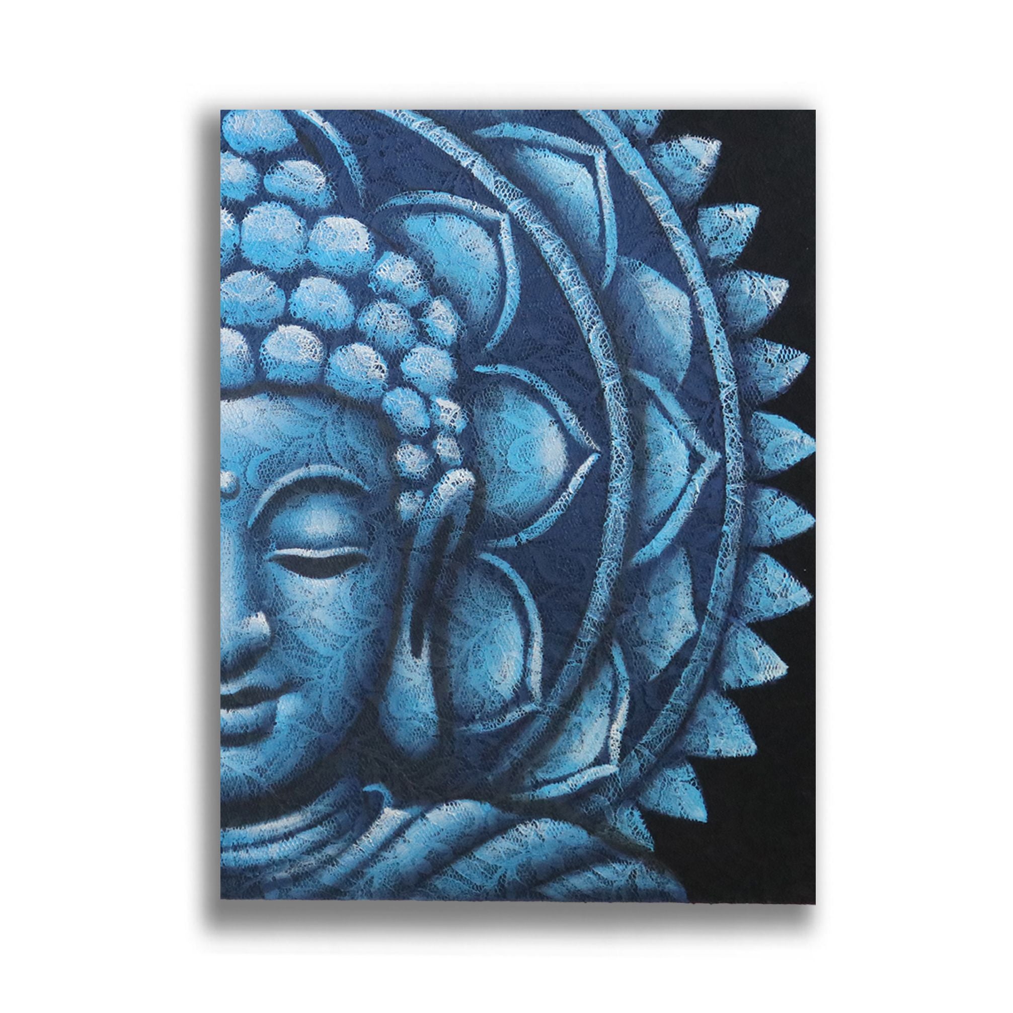 Buddha Mandala Gemälde Blau 80x60cm – Handgefertigte Wandkunst - Homeiyfy