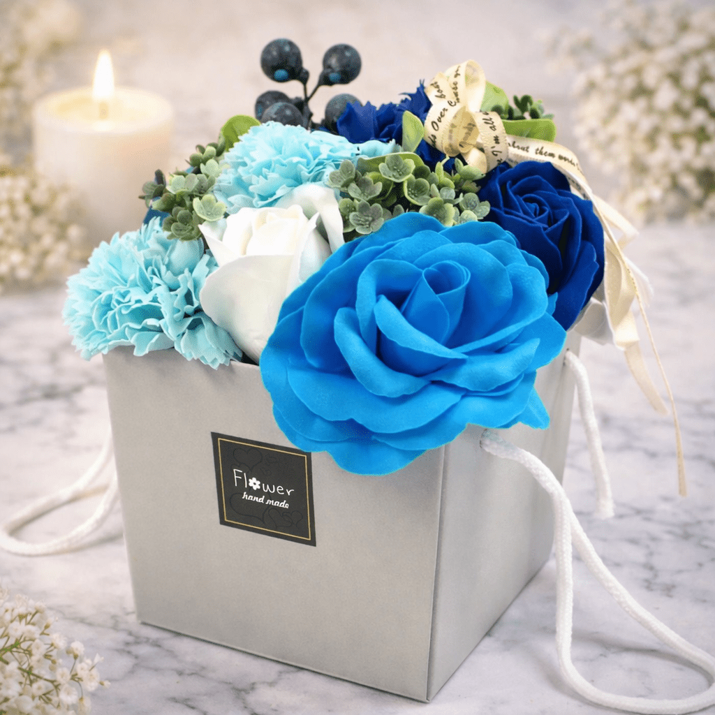 Seifen - Blumen Bouquet Blau – Duftende Badeblumen in Geschenkbox - Homeiyfy