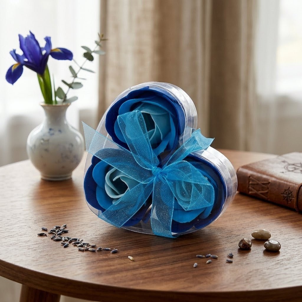 Seifen - Rosen Blau 3er - Set in Herzbox – Luxus - Badeseifen - Homeiyfy