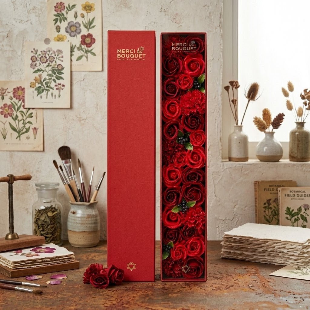 Seifen - Rosen Extra Lang Rot - Duftende Geschenkbox mit klassischen Rosen - Homeiyfy