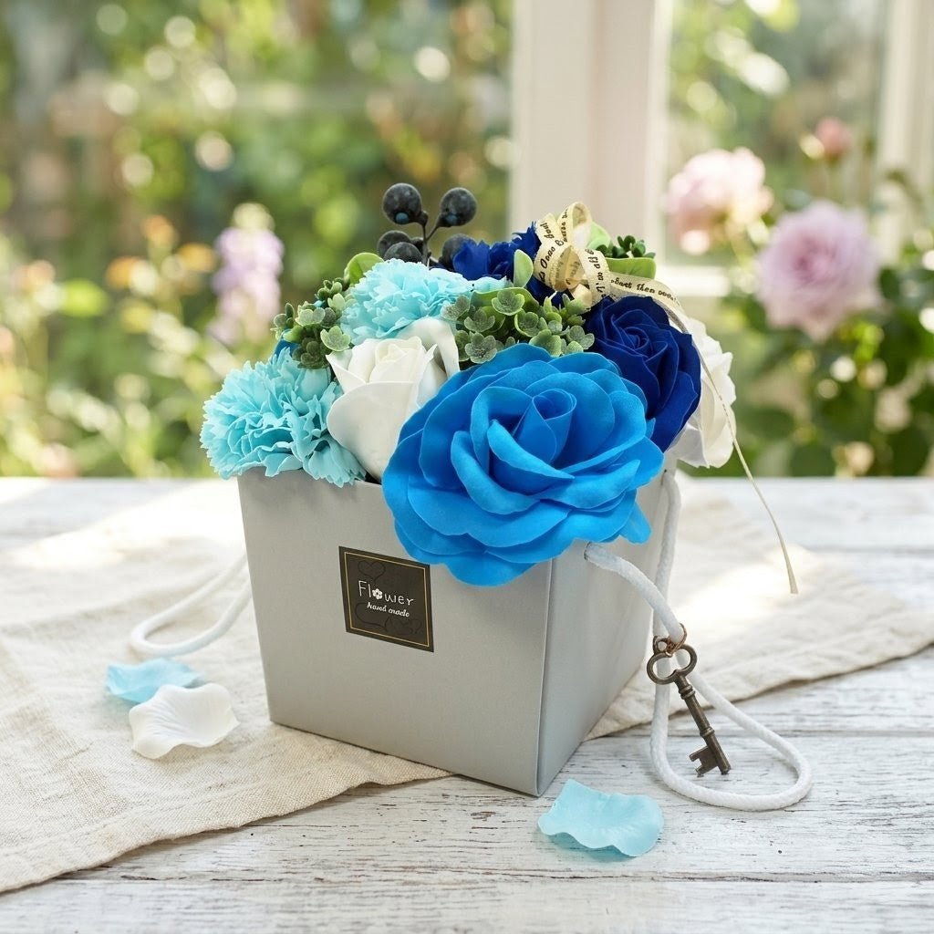 Seifen - Blumen Bouquet Blau – Duftende Badeblumen in Geschenkbox - Homeiyfy